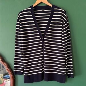 Talbots Classic Navy & White Striped Cardigan Womens S Nautical Classic